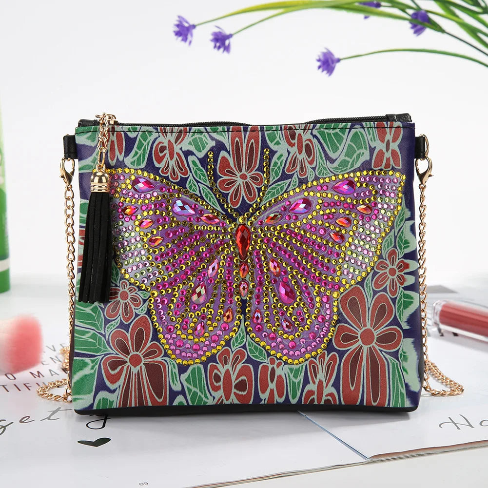 Wholesale Environment Friendly Rectangle PU Leather Assorted Colors Animal 5D DIY Diamond Painting Personalized Tote Bag Cross