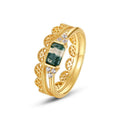 925 Silver 18K Gold Magnificent Style Baguette Cut Green Moss Agate Stacking Women Wedding Ring Sets