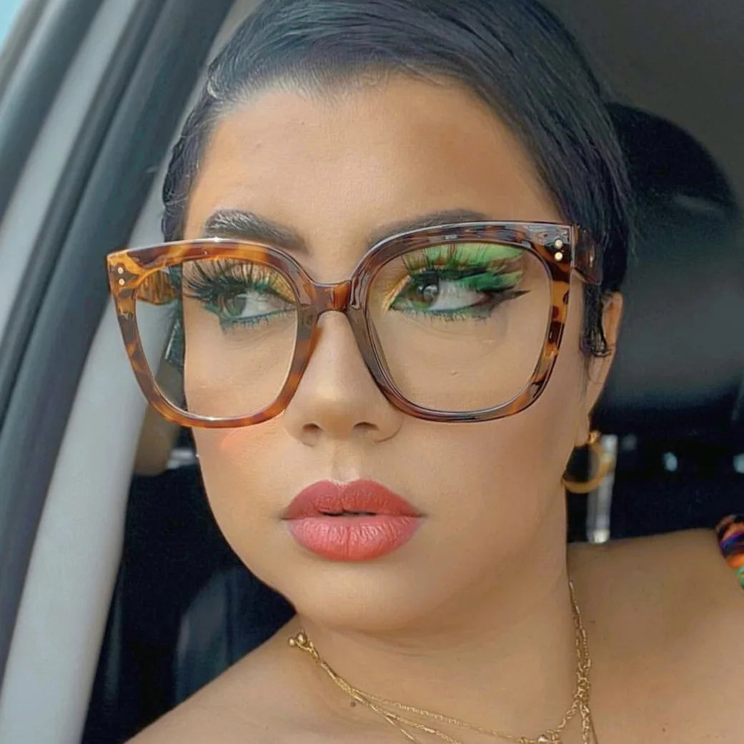 234 Newest Big Square Glasses Frame Designer Rivet Anti Blue Light Glasses Women Trendy Eyeglasses Frame for Prescription