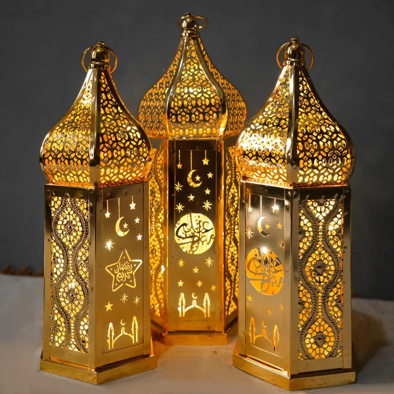 Custom New Ramadan Festival Eid LED Electroplating Wind Lamp Pendant Home Ramadan Decoration Crafts 2022 Wholesale Customization