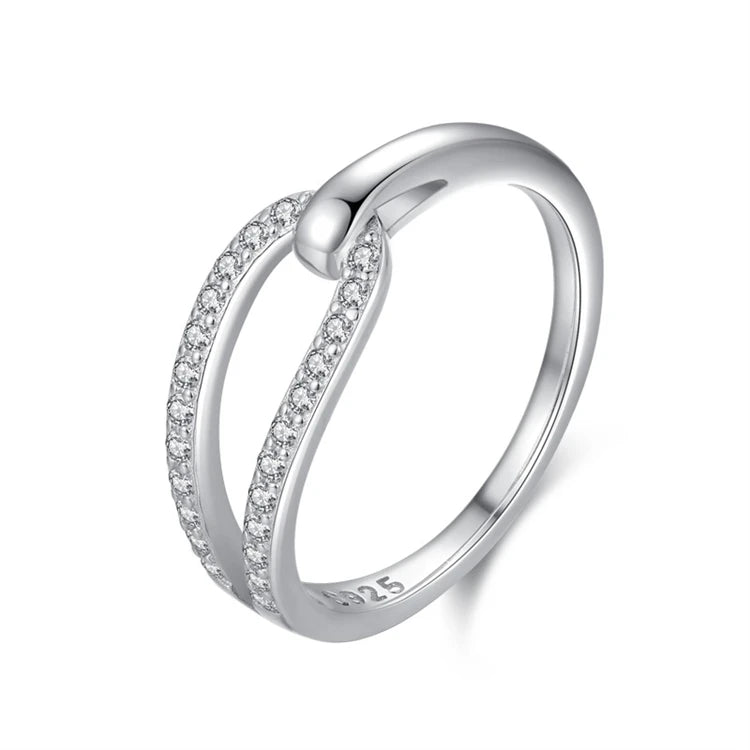 Fashion Geometric Shape 925 Sterling Silver Simple Micro Inlay CZ Diamond Stacking Ring for Women