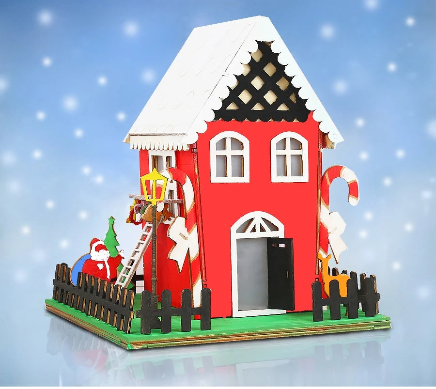 Hot Selling Christmas House Three-Dimensional Hand-Assembled House Building Model Puzzle Wooden Jigsaw Puzzle Toys