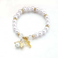 Angel Wing Cross Rosary Bracelets White Gold With Angel Wing Acrylic Baptism Beaded Bracelets for Girls Boy Communion Favors