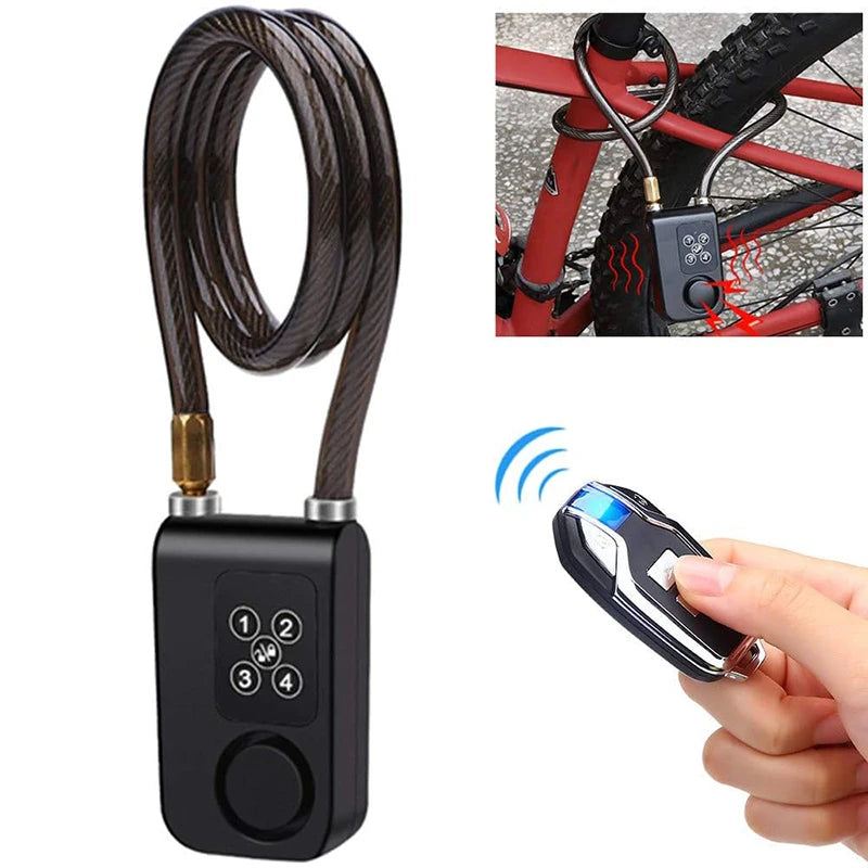 Wireless Remote Control 4-Digit Password Smart Lock Electric Bike Motorcycle Cable Lock Steel Chain Aluminum Case for Bike
