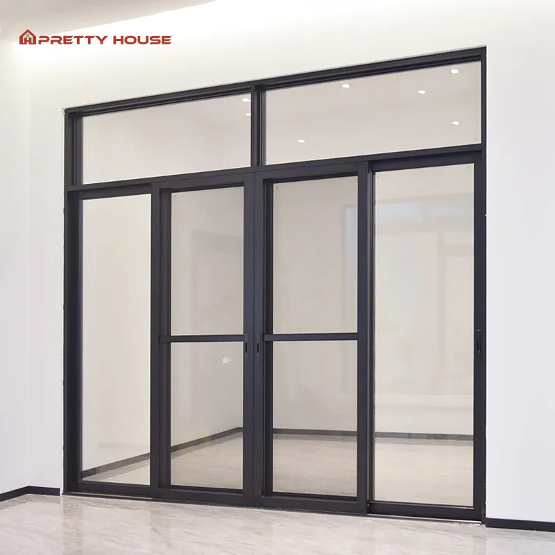 3-rail Aluminium Balcony Patio Sliding Doors for Villa Hotel House Home Above Fixed Glass With Screen