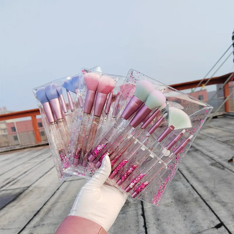 Ins Hot Selling Quicksand Crystal Makeup Brush Stars Flashing Girl pink Mermaid 7 Diamond Makeup Brushes Set