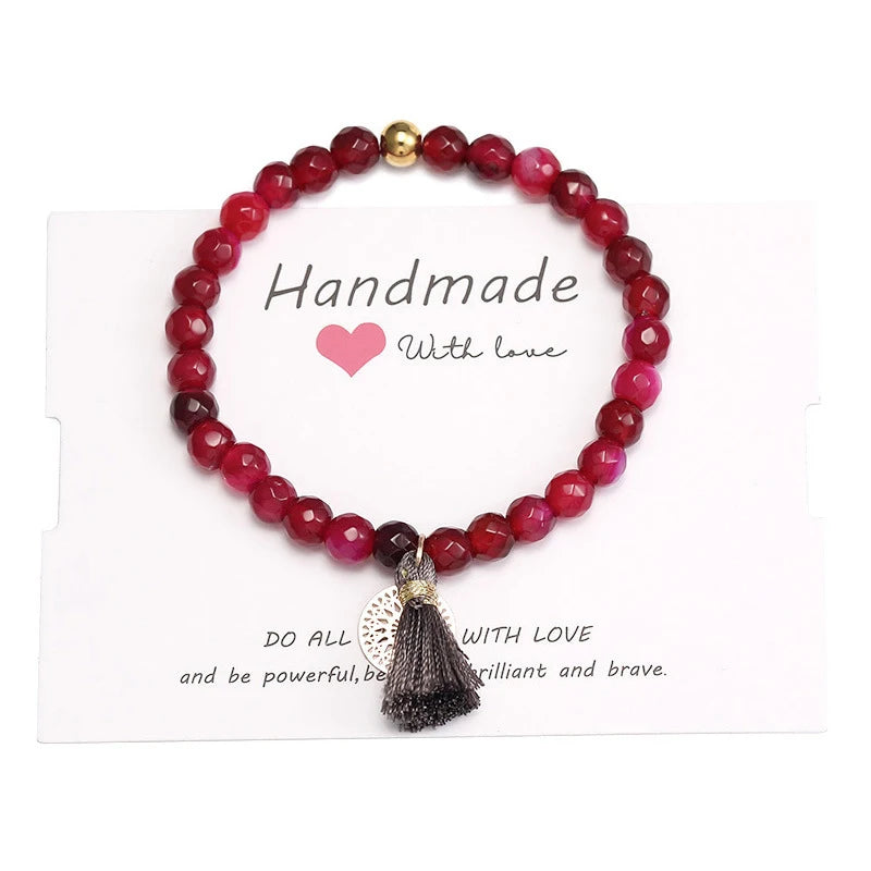 2025 New Jewelry Card Bracelet Multicolor Natural Stone Hand Beaded Bracelet Ethnic Agate Tassel Bead Bracelet for Girls