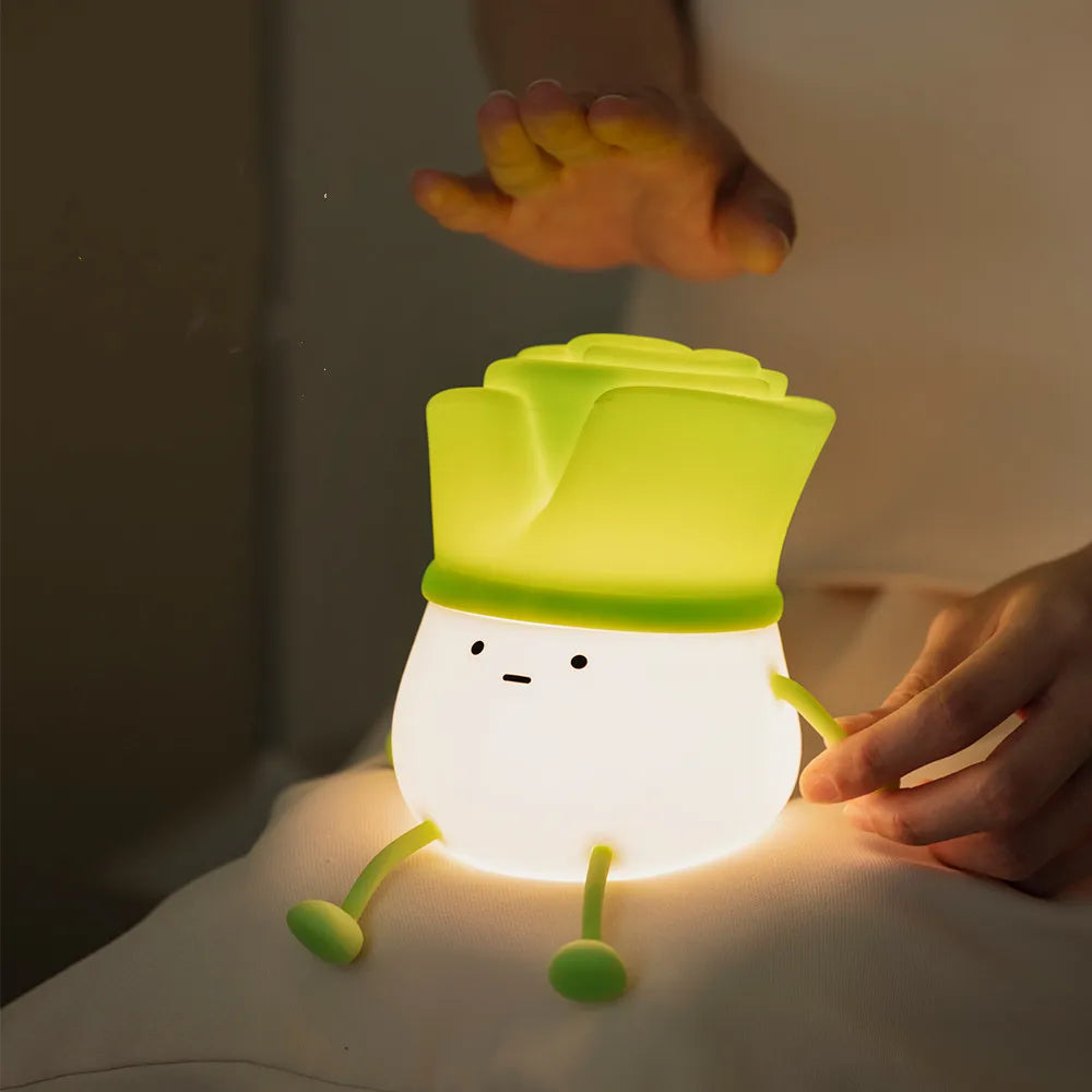 New Design Children's Gift Creative Leek Clapping Night Lamp Bedroom USB Mini Rechargeable Soft Touch Silicone LED Night Light