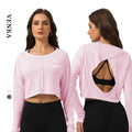 Women's Loose Lightweight Round Neck Sportswear Crop Tops Quick Dry Back Hollow Out Women Yoga Workout Long Sleeve Shirt Top