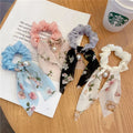 Adult Chiffon Hair Scrunchies with Tail Popular Girls Pearl Elastic Hair Band Ponytail Hair Ties
