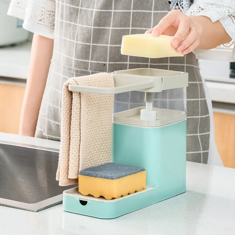 2020 New Lazy Multifunctional Dishwashing Brush Pot Press Automatic Liquid Detergent Liquid Box Sink With Towel Bar Rack