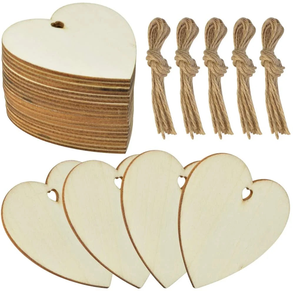 Tailai Natural Handmade Wooden Heart Slices Holes for Wall Hanging Decorations Wedding Valentine's Day Thanksgiving Christmas