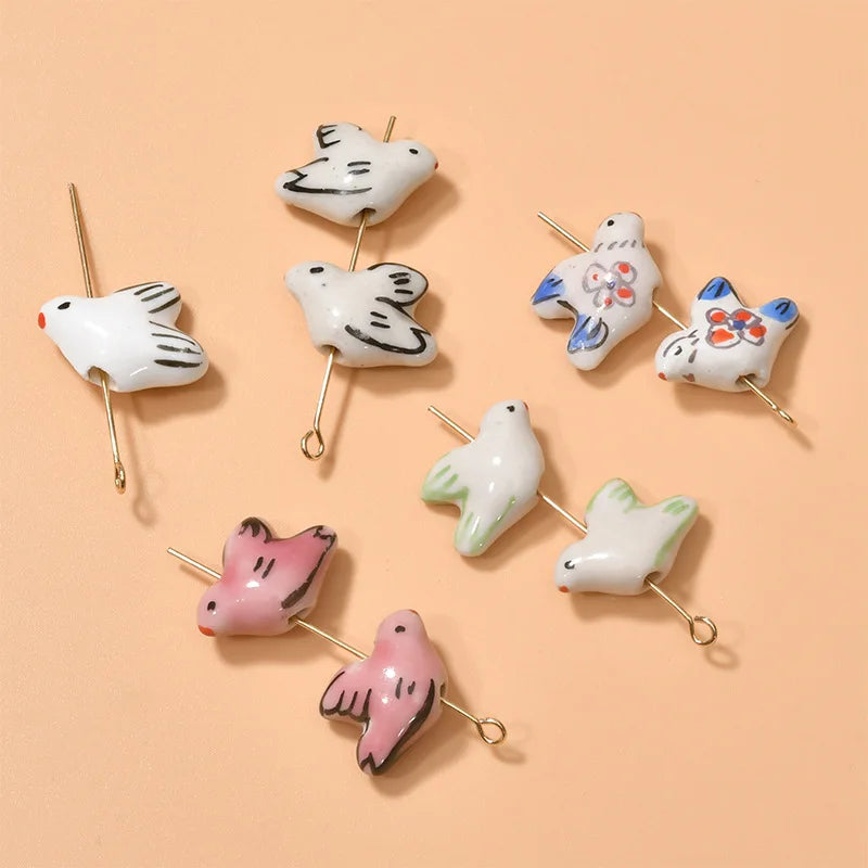 Cute 15-20mm Colorful Ceramic Clay Beads Handmade Graffiti Animal Pigeon Beaded Charm for DIY Making Jewelry Accessories