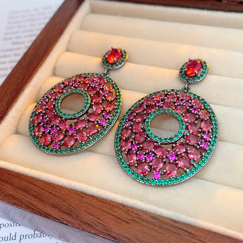 Luxury Women's Fine Earrings Good Quality New Chandelier Fashion Zircon Oval Geometry Statement Good Quality Luxury New Earrings