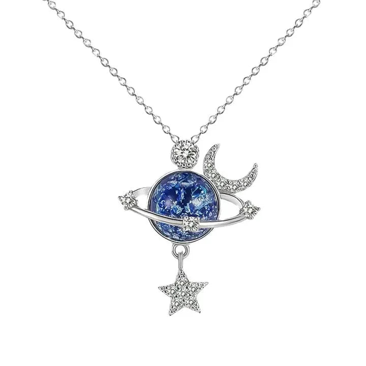 Rainbowking Female Fashion Necklace S925 Silver Collarbone Chain Hot Inlaid Zirconia Star Globe Moon Europe America Wind Style