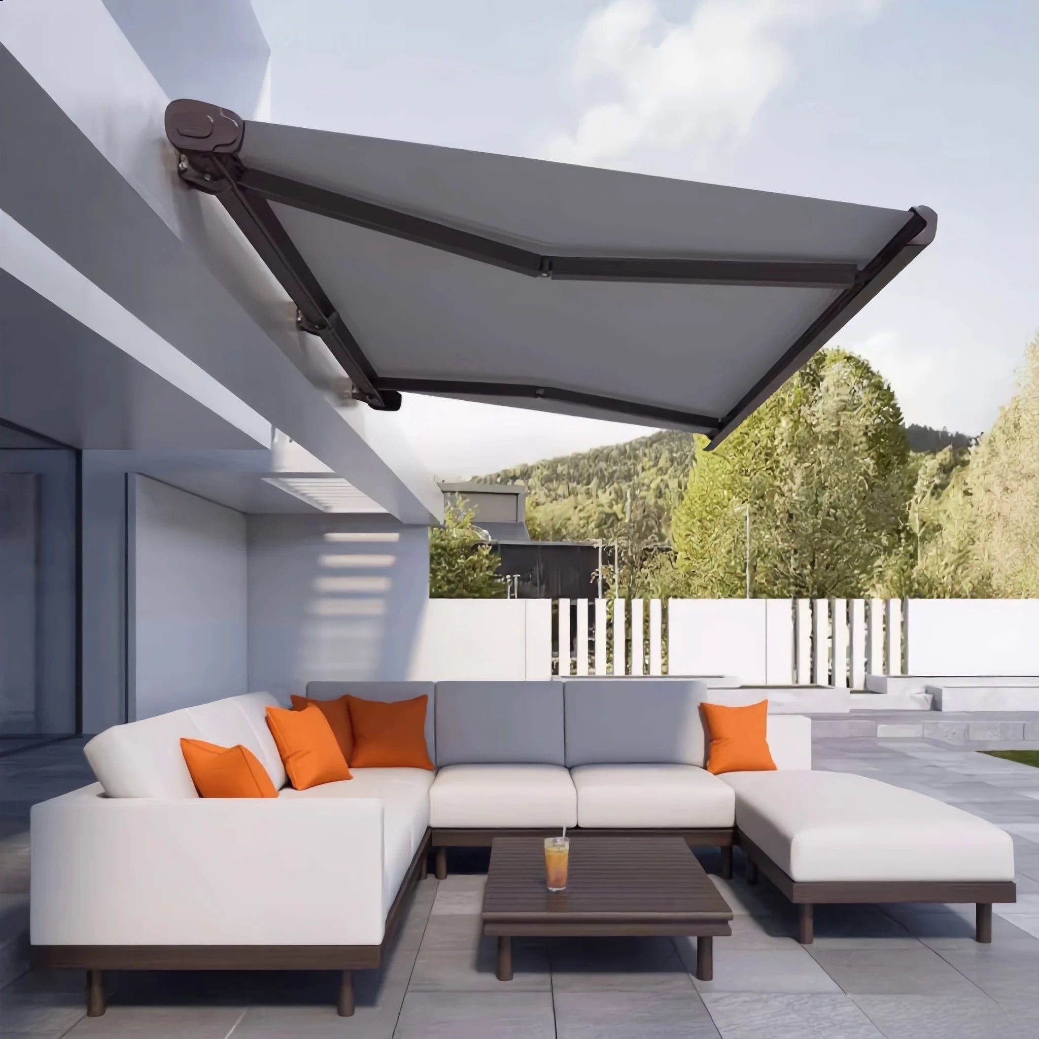 Motorized Waterproof Outdoor Terrace Balcony Awning Aluminum Alloy Full Cassette Anti-UV Sun Protection Remote Control Folding