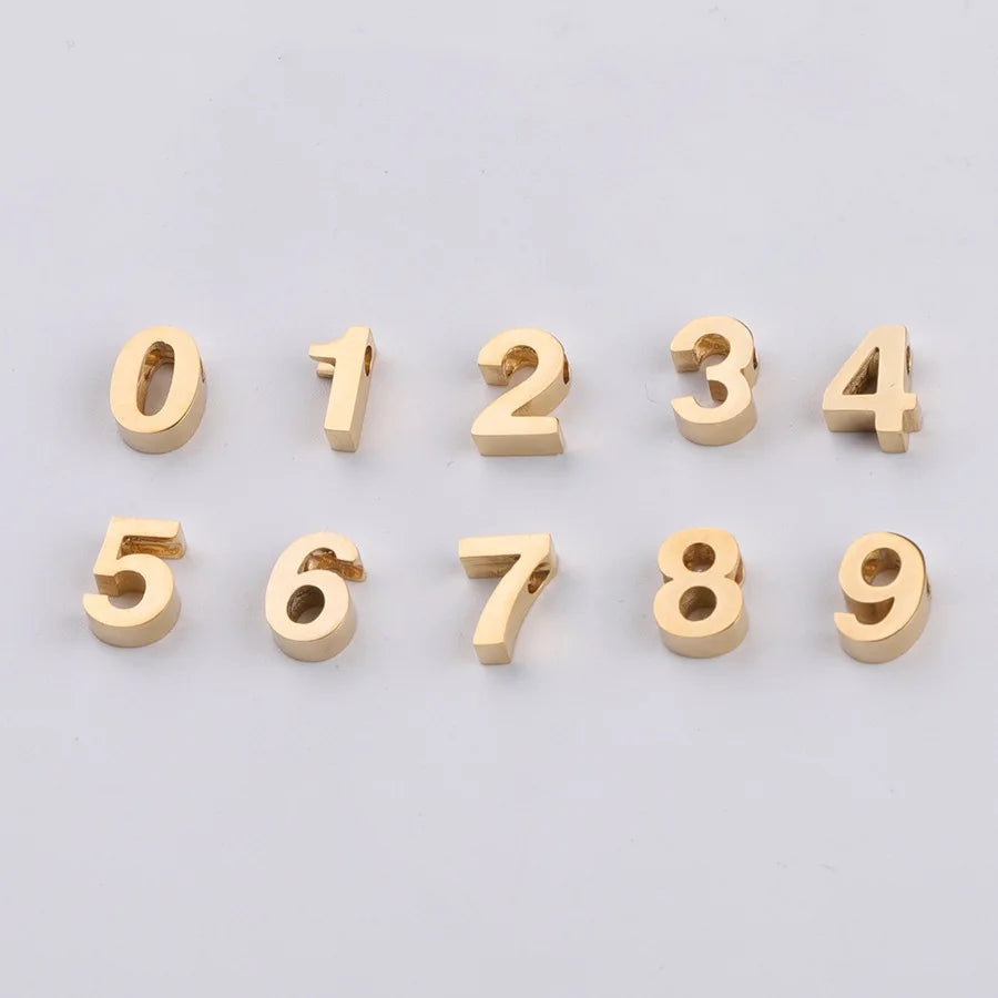 Mirror Polished Stainless Steel 0-9 Alphabet Number Beads Charm 8MM 1.8MM Hole Necklace Bracelet Pendant Charm