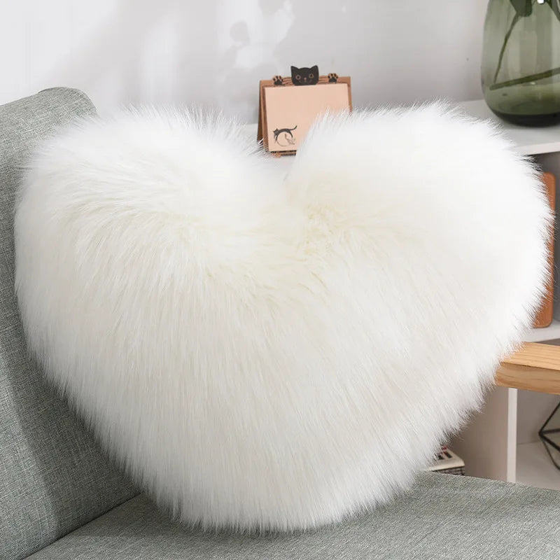 Creative Heart-shaped Plush Pillow Cushion with Core Sofa Waist Cushion Office Seat Wool Cushion