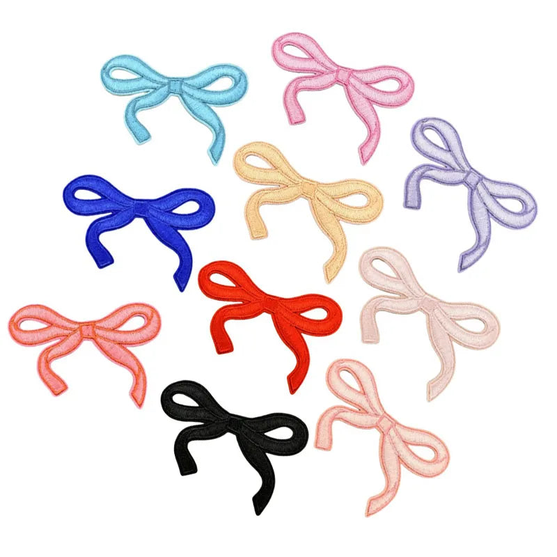 New Iron on 7.5cm Embroidery Colorful Bow Patch for  Hair Clip Clothing  Bag Jeans Decoration