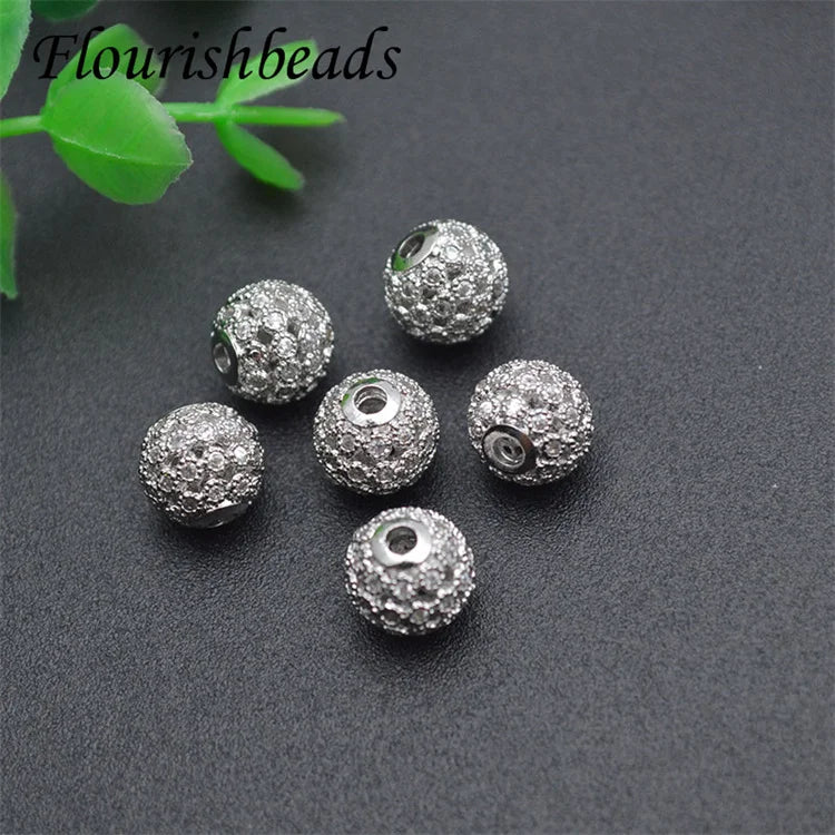 Flourishbeads Gold Plated Rhodium Plated Micro Pave Zircon Round Ball Spacer Beads