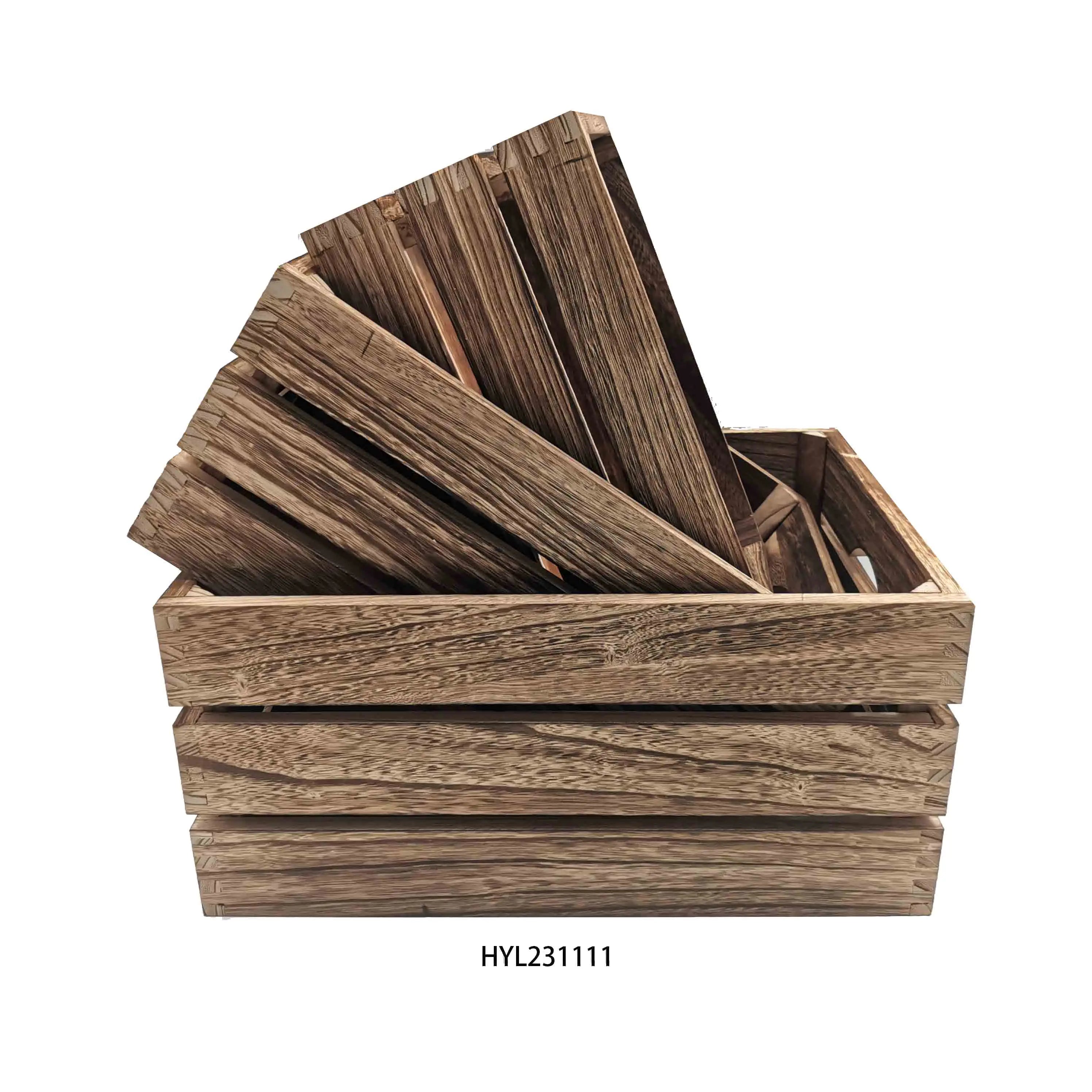 Vintage Wooden Crates Engraved Custom Logo Sustainable Reusable Multi-functional Shipping Boxes for Fruit and Vegetable Packing