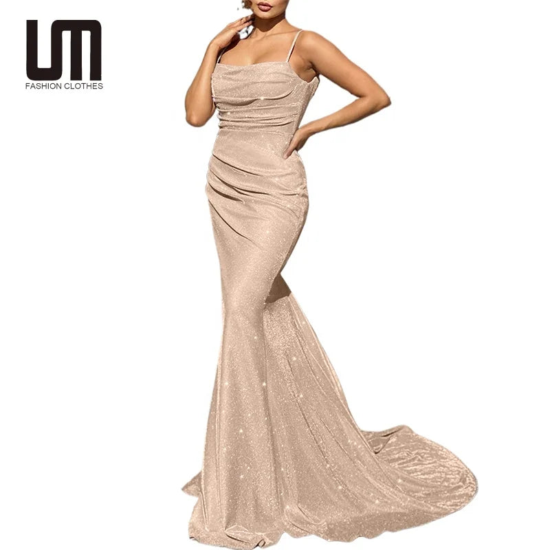 Liu Ming Luxury Women's Sexy Sleeveless Bling Dress Hot Selling for Formal Occasions Party Slim Floor Length Natural Waistline