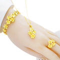 Dubai Gold Brass Gold Plated  Women'S Flower Ringwedding Necklace and Earrings Set