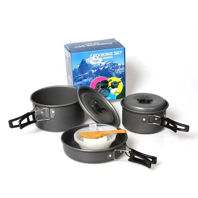 Portable Aluminum Alloy 3-Piece Eco-Friendly Cookware Set for 2-3 People Outdoor Cooking Pot Picnic Camping Barbecue Gas