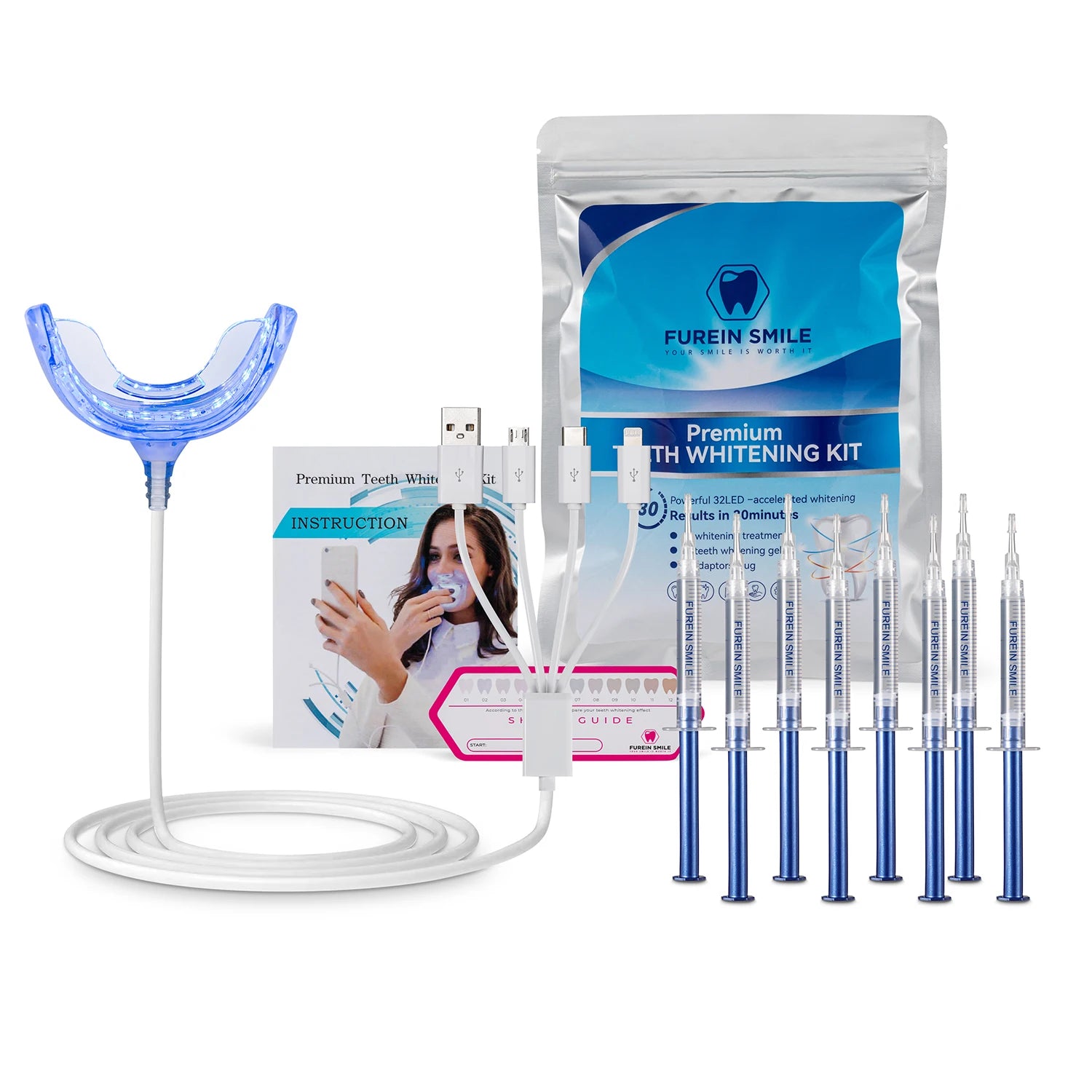 Mini Home Use Multi-Purpose Teeth Whitening Kit with LED Light Includes Oral Care Mouth Trays and Tooth Whitener Accessories