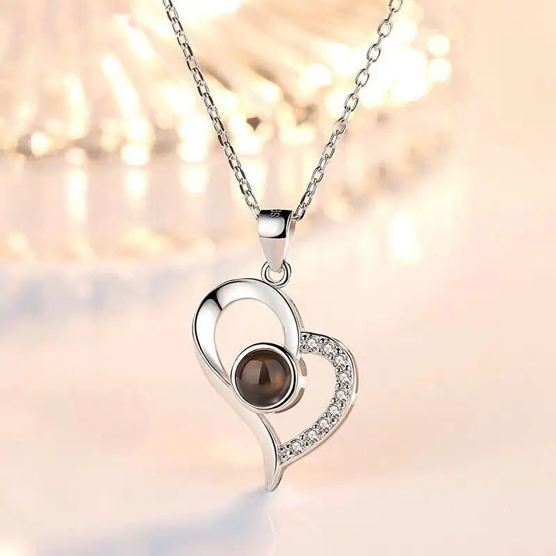 Collar De Proyecction  100 Languages I Love You Projection  Heart Necklace Inlay Diamond Custom Name Necklace