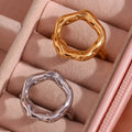 Wholesale Fashion Jewelry 18K Gold Plated Stainless Steel Statement Rings Irregular Hollow Round Lava Flower Rings for Women