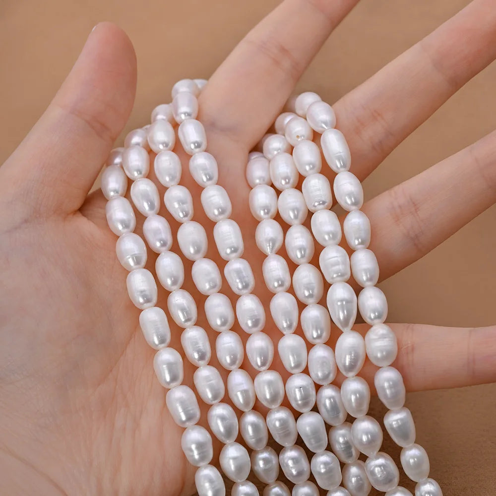 7-8mm Rice Pearl Factory Wholesale Price AAAA Natural Freshwater Rice Pearls Loose Beads for Jewelry Making