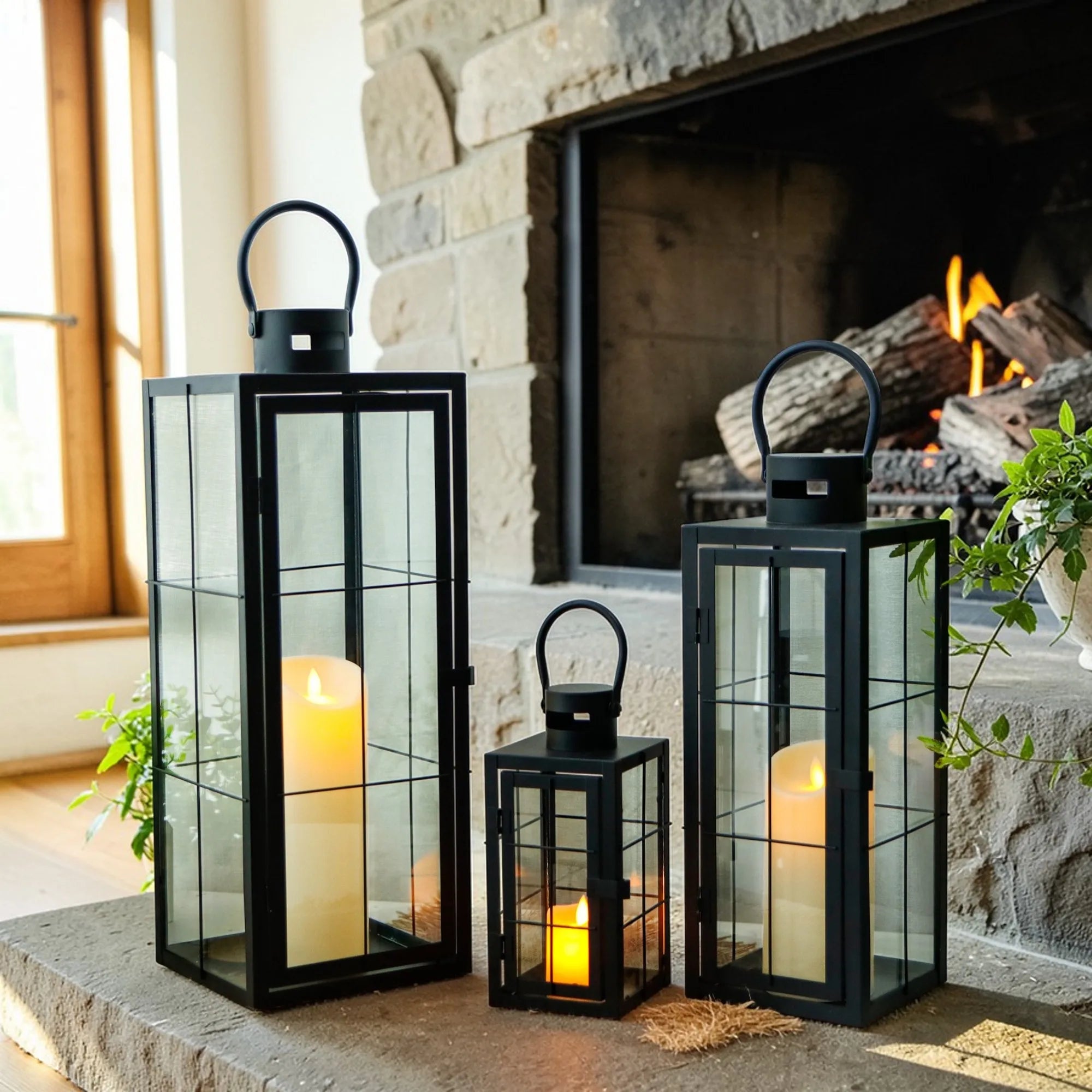 Set Of 3 Square Candle Lanern Perfect Size Home Decoration Outdoor Wedding Lanterns With Tempered Glass
