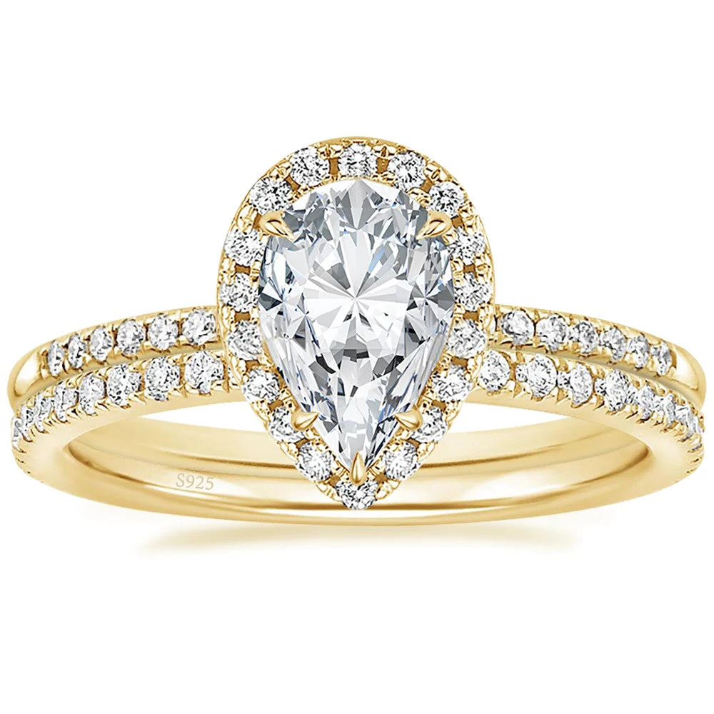OAHLAN Raindrop Shaped Jewelry Set Multi Zirconia 925 Sterling Silver Bridal Set Wedding Ring