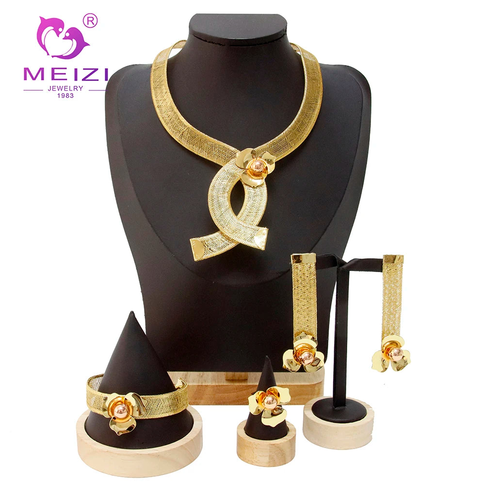MEIZI JEWELRY Latest Hot Sale Italian Golden Plated Luxury Fashion Jewelry Set for Women for Wedding Occasions