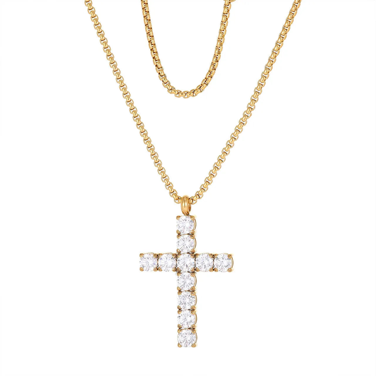 Stock Sale New Design Stainless Steel 18k Gold Plated CZ Diamond Hip Hop Cross Locket Necklace for Men