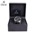 Stock Men's Wrist Watches with Smooth Touch Leatherette Packaging Box Black Flip Case Olaipacking Model 0310