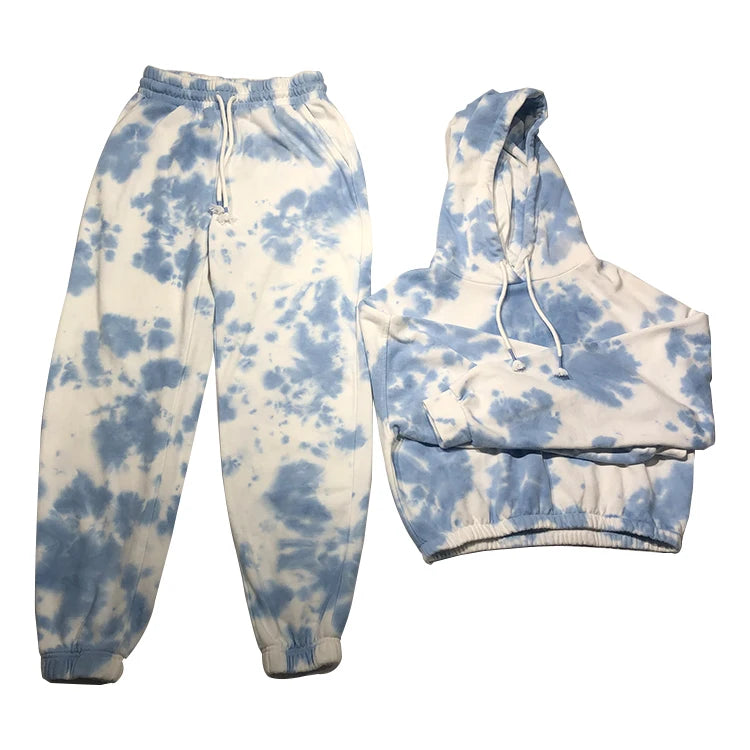 Factory Direct Soft Hand Feeling Fleece Rainbow Tie Dye Sweatsuit  for Women