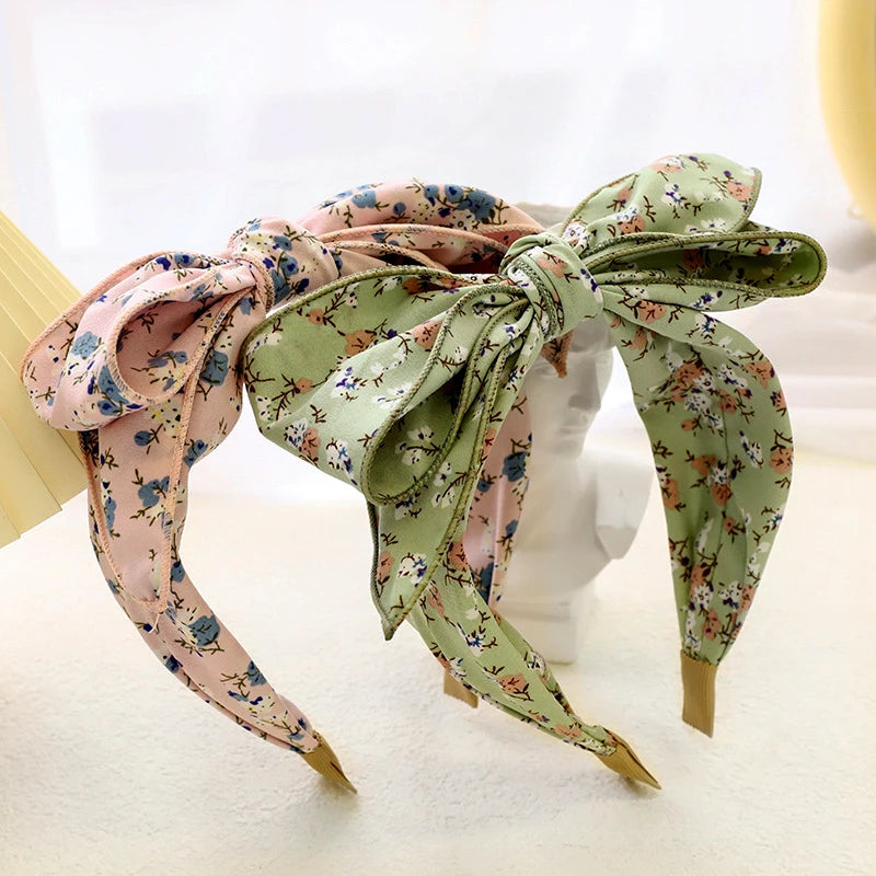 Fashion Spring Summer Flower Printed Fabric Big Top Knotted Hair Bow Women Floral Headband Accessories