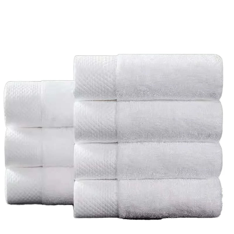 Custom Embroidered 100% Cotton Terry Bath Hand Face Towels Set Quick-Dry Spa Usage White Grey Border 600gsm Hotels Customizable
