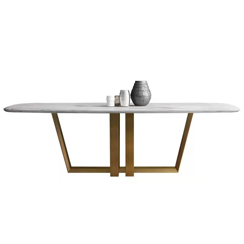 Luxury European Style Marble Dining Table Set Modern Stainless Steel Base Dining Table and Chair
