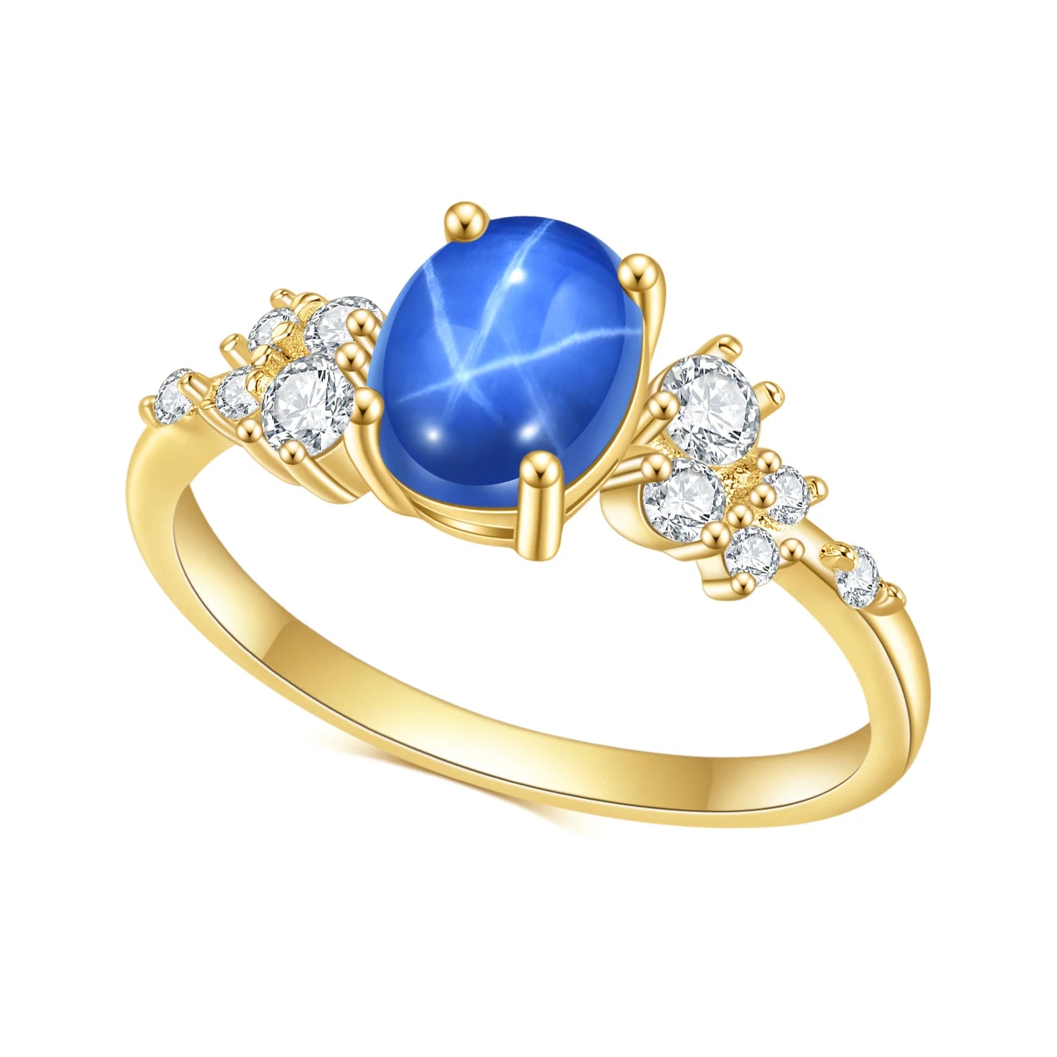 OL0897 Abiding Natural Gemstone Jewelry Wholesale Ebay 925 Sterling Silver 14K Gold Plated Lab Star Blue Sapphire Rings