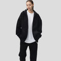 Unisex Heavyweight 350g Double Zipper Hoodie Polyester Cotton Autumn Blank Sweatshirt with Solid Pattern