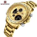 NAVIFORCE 9182 GG Gold Dual Display Watch Male Stainless Steel Male Watch Waterproof Sport Custom Wristwatch Relogio Masculino