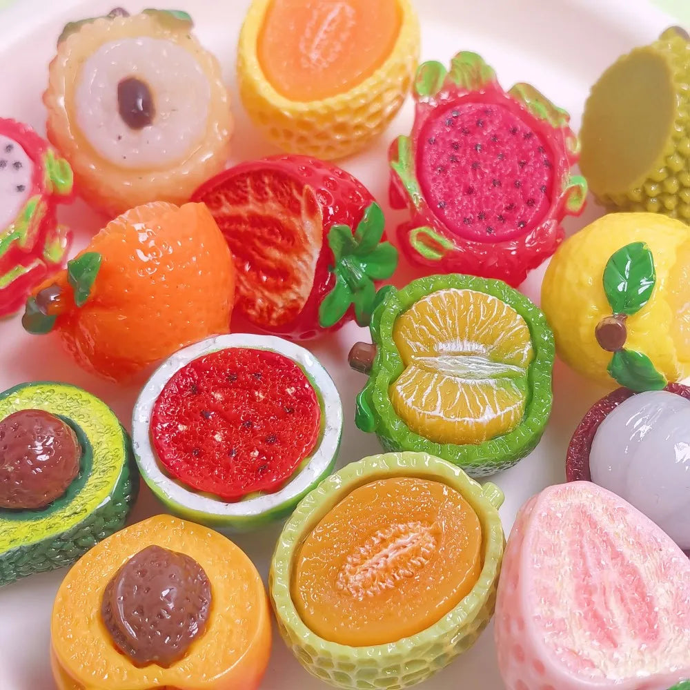 100pcs 3D Simulation Cute Fruit Avocado Orange Decoration Resin Charms Supplies for Making DIY Accessories Dollhouse MegaBDM