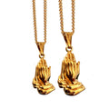 2 Sizes Religious Jesus Blessed Hand Pendant Men Stainless Steel Holy Hand Palm Pendant Necklace Gold Praying Hands Necklace