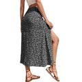 Women Fashion Long Skirts Spring/summer Boho High Waist Ditsy Floral Print Slit Hem Crushed Skirt