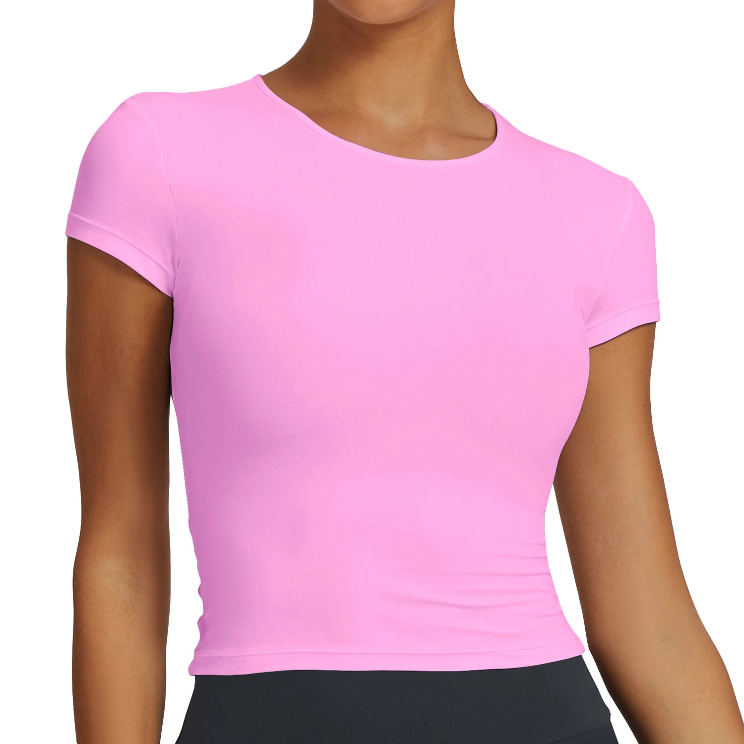 Women's Lightweight Compression Crop Running T-Shirt Soft Stretchy Short Sleeve Breathable Comfort Crop Running T-Shirt