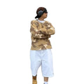 KY Long Sleeve Crew Neck Waffle Fabric All Over Print Baggy Y2k Sweatshirt