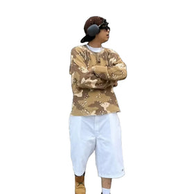 KY Long Sleeve Crew Neck Waffle Fabric All Over Print Baggy Y2k Sweatshirt